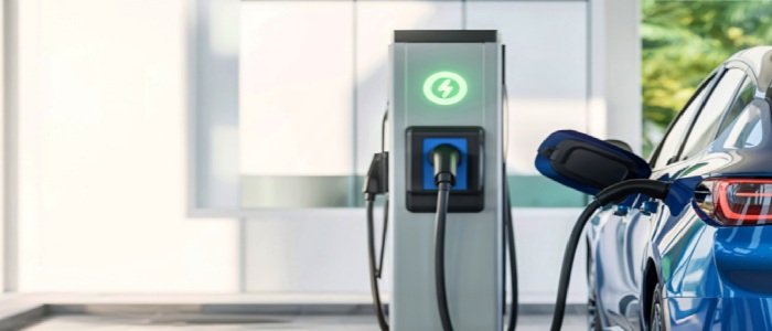 An electric vehicle being charged.