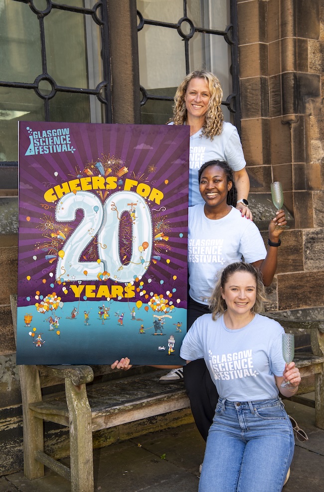 Dr Deborah McNeill, Glasgow Science Festival director; Dr Teresa Abonambugre, Glasgow Science Festival Coordinator; Dr Ella Gilchrist, Glasgow Science Festival Communications and Engagement Coordinator.