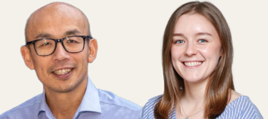 Composite image of two headshots: Professor Gwo-tzer Ho on the left and Molly Halligan on the right, both smiling against a plain background.