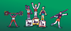 Cartoon image of a medal podium, a javelin thrower and a weightlifter