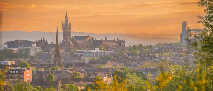 Glasgow cityscape looking North, with Glasgow University tower in the background
