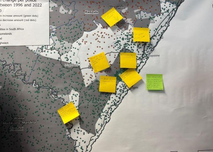 Sticky notes on map