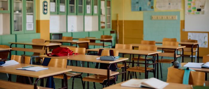 Elementary school classroom without student