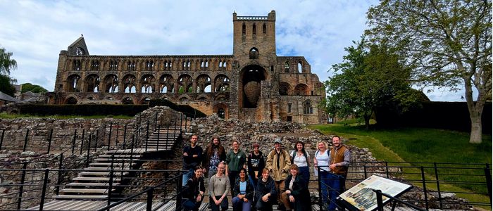 Group shot with Jedburgh Abbey in the background