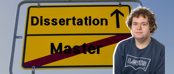 Dissertation banner with student