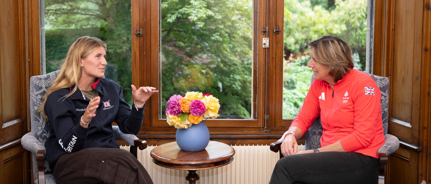 Katherine Grainger and Laura McKenzie talking in the Principal's Lodgings