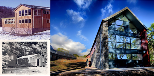 Image of current SCENE field station and previous buildings from the past