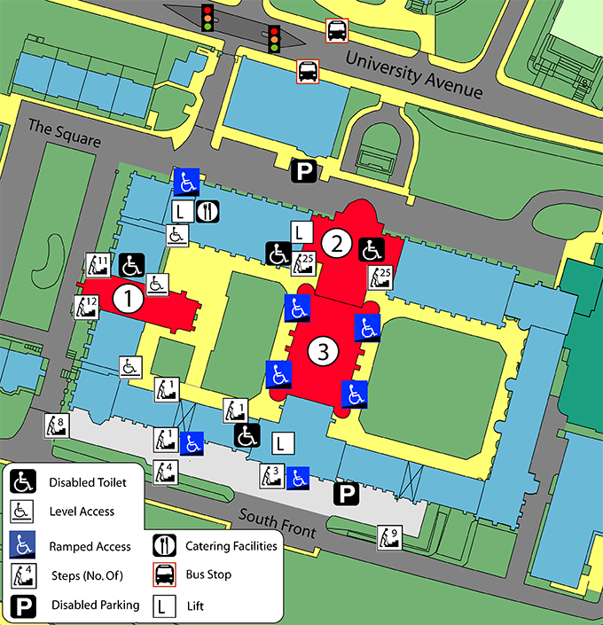 Map of music venues at the University of Glasgow
