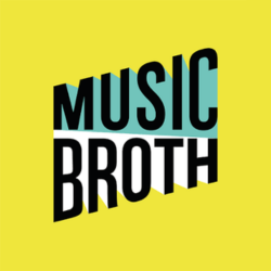 'MUSIC BROTH' logo in black on a yellow background
