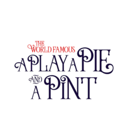 'A PLAY, A PIE A PINT' logo in black on white background