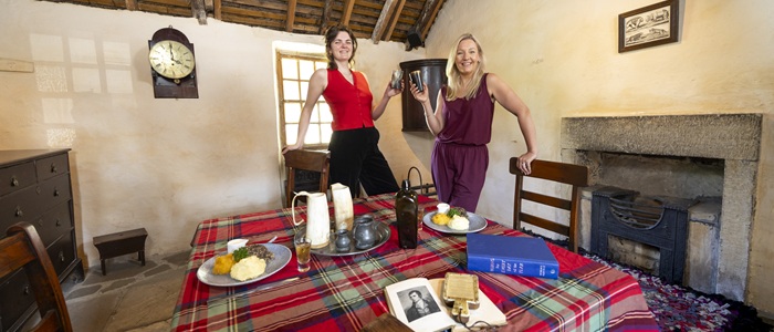 Professor Pauline Mackay and Dr Cleo O'Callaghan Yeoman at  the Burns Cottage, Alloway. Credit Martin Shields