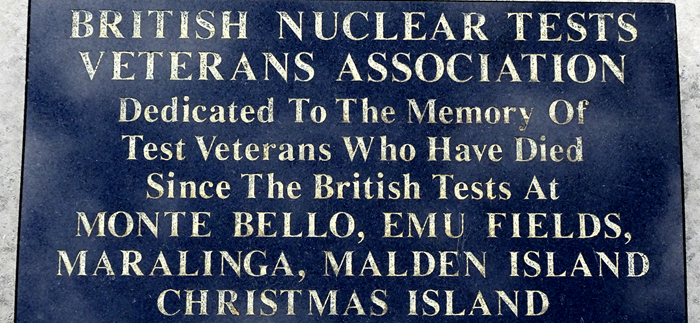 Plaque in St Peter's Square, Manchester, dedicated to the Test Veterans who died since the British Tests