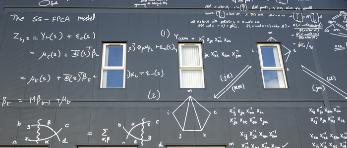 The Mathematics & Statistics Building with new graphics on the exterior, September 2024