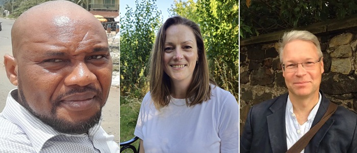 L to R: Dr J. Kelechi Ugwuanyi; Dr Sally Tuckett and Dr Michael Rapport. Three portrait images of two men and a woman looking into the camera all receipients of the 2026 RSE Research Awards