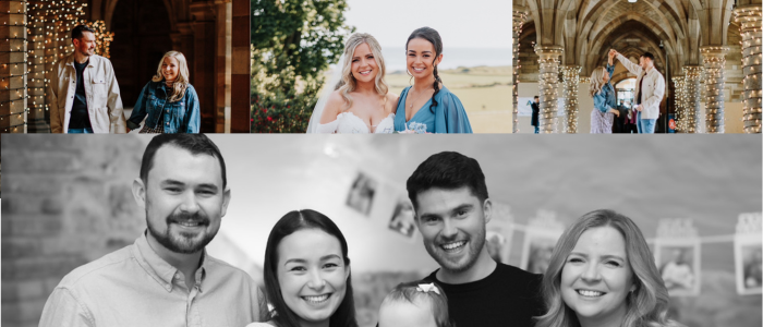 A collage of photos showing pictures of people who have made friends at UofG