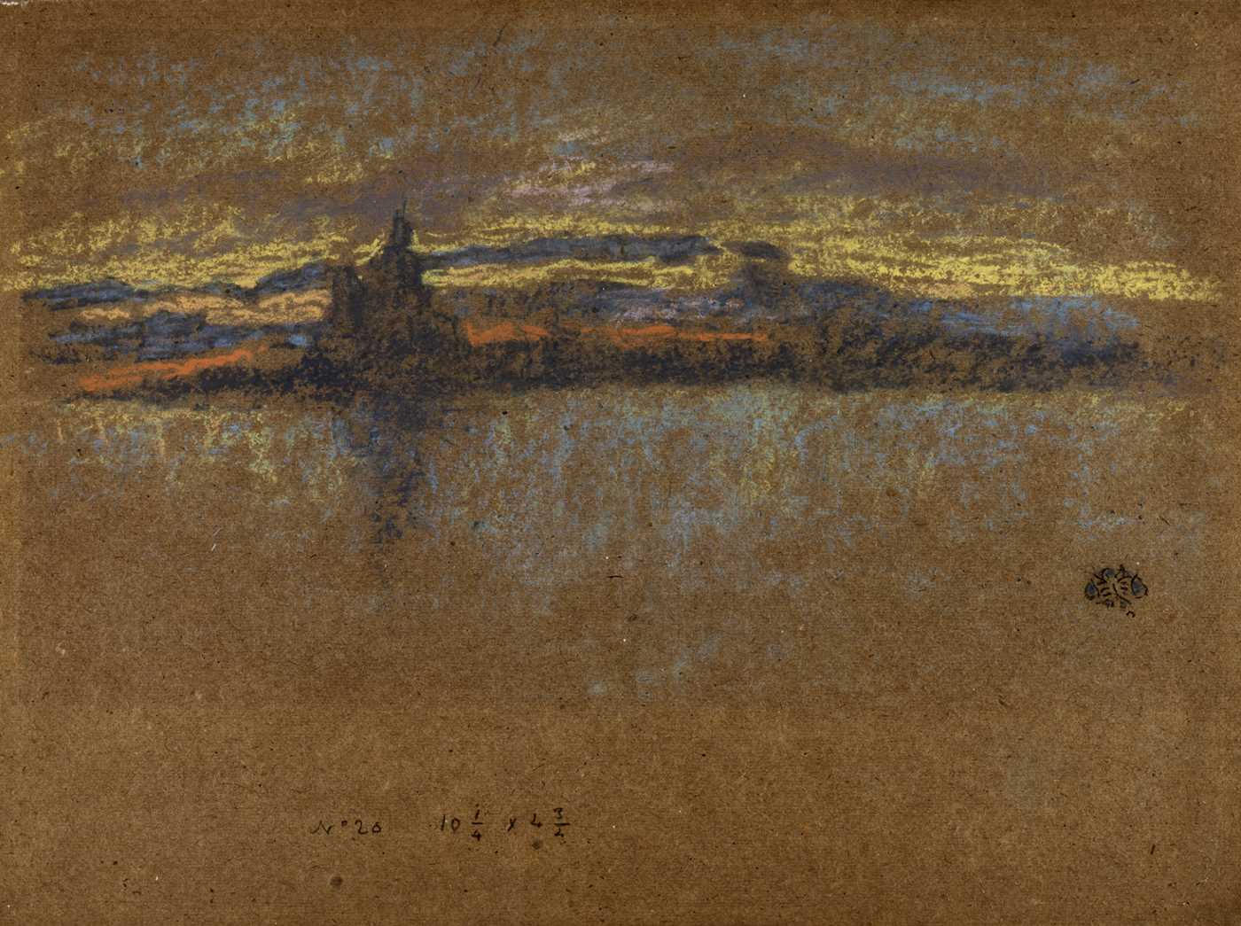 A Whistler pastel paiting of distant mountains at dusk