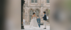 A bride and groom posing for a photo in the cloisters at UofG