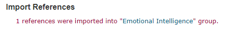 EndNote confirmation message stating that one reference was imported into a group.