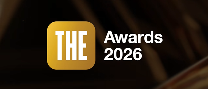 THE Awards 2026 logo on black background with mustard yellow feature