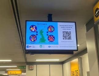 Display LED screen ceiling mounted with a graphic and QR code