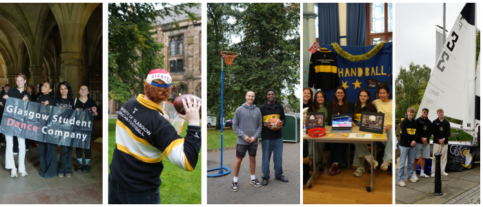 A collage of images showing students celebrating and getting involved in Freshers and Welcome Week events