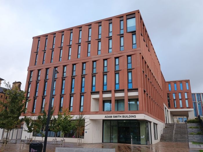 View of the south side of the Adam Smith Business School Building