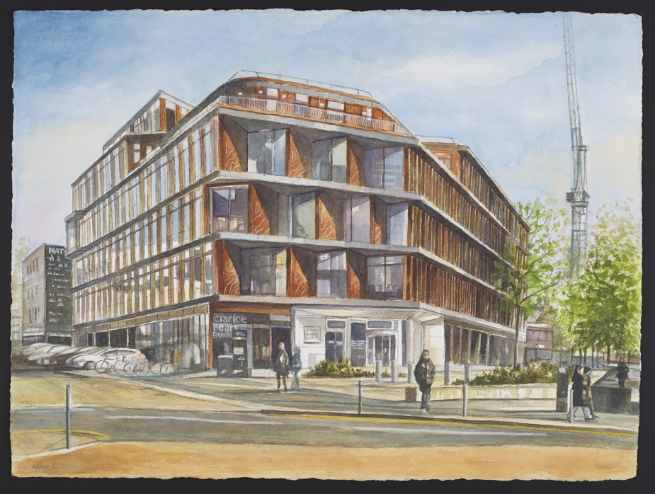 Watercolour painting of the Clarice Pears building