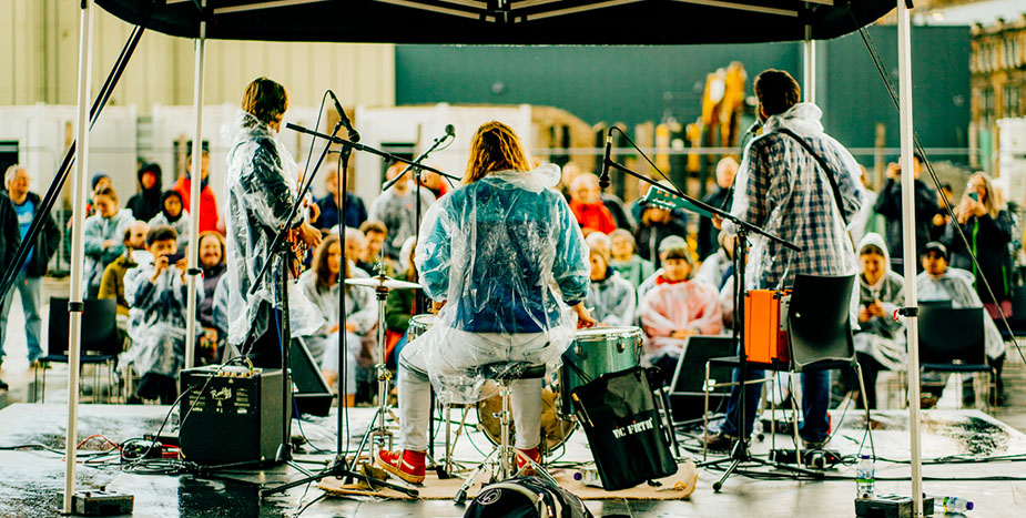 Festival headliners, The Burning Hell, performing on the Hydrogen Stage