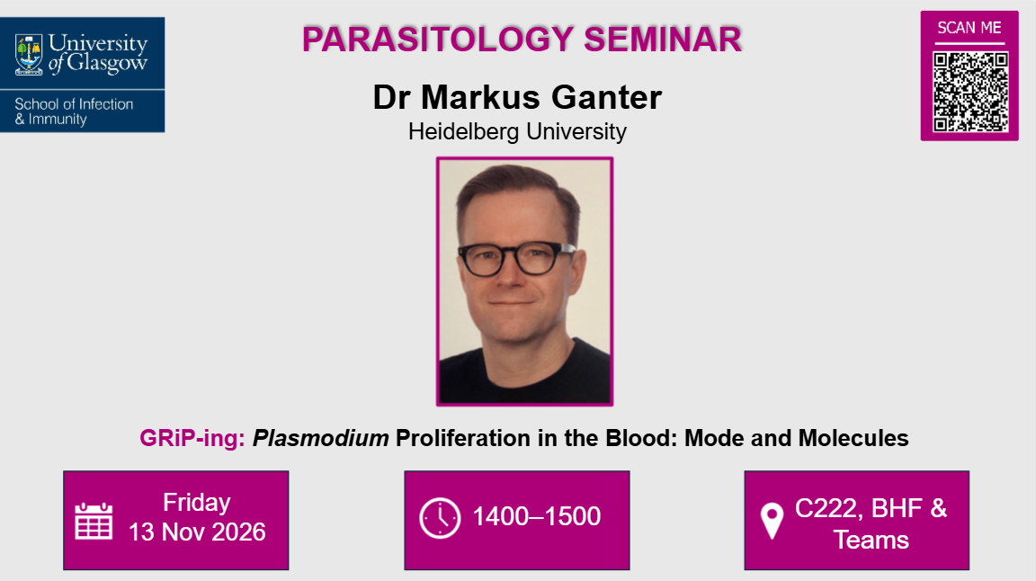 GRiPing Parasitology Seminar, Dr Markus Ganter, of which the date, time and location are included in the accompanying text.