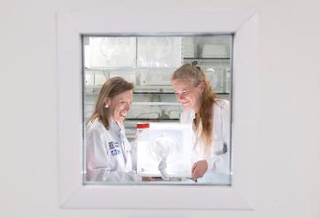 Professor Heather Ferguson and Dr Emilie Pondeville inside the MRC-University of Glasgow Centre for Virus Research (CVR) insectary.