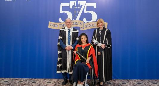 Professor Andy Schofield, Yip Pin Xiu, and Professor Rachel Sandison