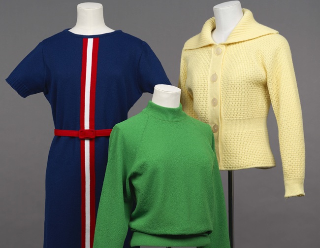 Twomax garments knitted from synthetic fibres, late 1950s-1960s. Private collections of Lynn Abrams and Sally Tuckett. Photograph by India Fullarton Twomax garments knitted from synthetic fibres, late 1950s-1960s. Private collections of Lynn Abrams and Sally Tuckett. Photograph by India Fullarton