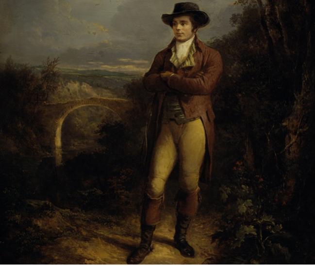 Robert Burns Portrait by Alexander Nasmyth A portrait of Robert Burns standing in a country setting by artist Alexander Nasmyth