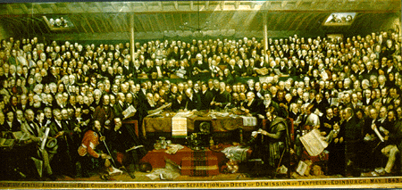 The First General Assembly of the Free Church of Scotland; signing the Act of Separation and Deed of Demission - 23rd May 1843 (D.O. Hill RSA).
Image © Free Church of Scotland, Photograph by George T. Thompson LRPS.
