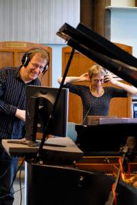 Stephen White and Karen MacIver recording improvised piano scores 