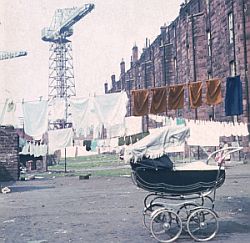 Rathlin St back court and Fairfields cranes c1970 (c) by Raymond Young