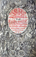 Title page of 16th century Bohemian bible, printed in red and black, influential in the later development of the czech language, Kralitz: 1596 (Sp Coll Euing Dk-g.4) Links to more material on Slavonic Studies.