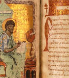A richly illuminated Byzantine copy of the Greek Gospels showing a portrait of St Luke. 12th century. (MS Hunter 475) Links to book of the month article.