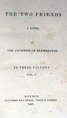 Title-page of Countess of Blessington: The two friends (Sp Coll Z1-h.28-30); links to further information about this book