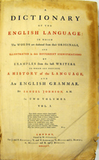 Title page from volume 1 of A Dictionary of the English Language by Samuel Johnson (Sp Coll Bi7-a.8) Links to the Book of the Month article