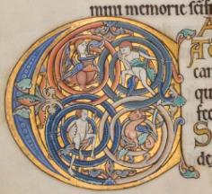 Psalter: f125v (inhabited initial C from 97). Links to book of the month article.