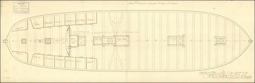 Lower deck plan of HMS Medusa, dated 1800.  Scale is 1:48.  (Image courtesy of the National Maritime Musuem, Plan Ref: ZAZ2968, Image Ref: J5894.  Copyright reserved.) 