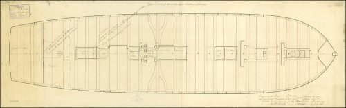 Upper deck plan of HMS Medusa, dated 1800.  Scale is 1:48.  (Image courtesy of the National Maritime Musuem, Plan Ref: ZAZ2969, Image Ref: J5895.  Copyright reserved.) 