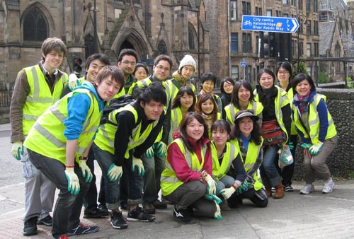 Students involved in the community cleanup