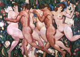 Painting of naked men and women dancing