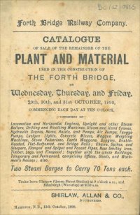 Front cover of the Forth Bridge Railway Co sale catalogue, 29th - 31st October 1890.  (GUAS Ref: DC 102/855).
