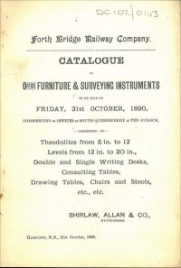 Front cover of the Forth Bridge Railway Co sale catalogue, 31st October 1890. (GUAS Ref: DC 102/143). 