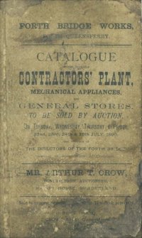 Front cover of the Forth Bridge Works sale catalogue, 22nd - 25th October 1890. (GUAS Ref: DC 102/854).