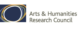 logo: overlapping freehand circles on dark blue background; to the right black text reads arts and humanities research council 
