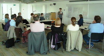 Group discussion of flipchart notes, Modern Materials Research Network meeting, June 2011